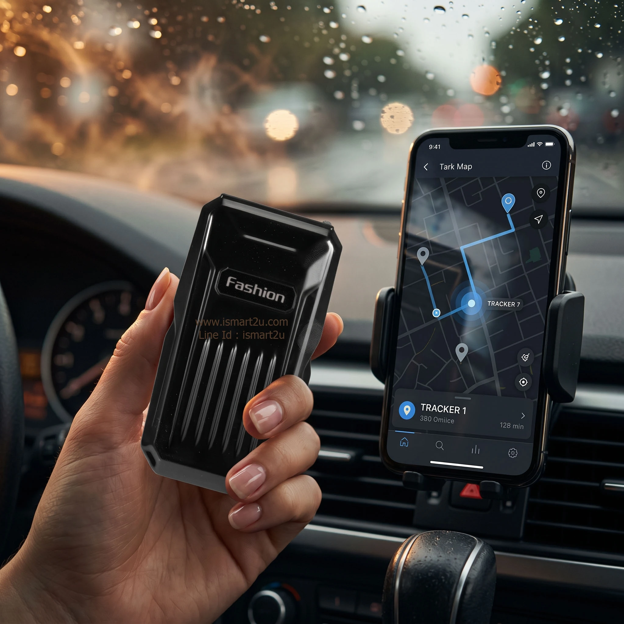 มุมด้านข้างเครื่อง GPS ONE แสดงช่องใส่ซิมการ์ดและพอร์ตชาร์จไฟพร้อมฝาปิดกันน้ำ